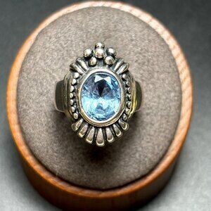 VTG Sterling Silver 925 Topaz Bezel Set Textured Border 3.25 mm Band Ring Size 6